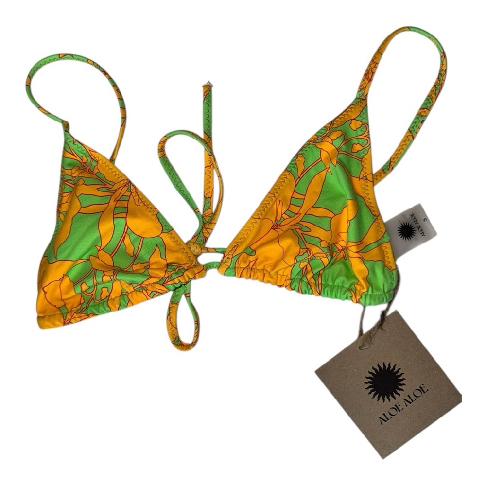 Aloe + Aloe REVOLVE Haleiwa Green Yellow Floral Triangle Bikini Top Small NWT